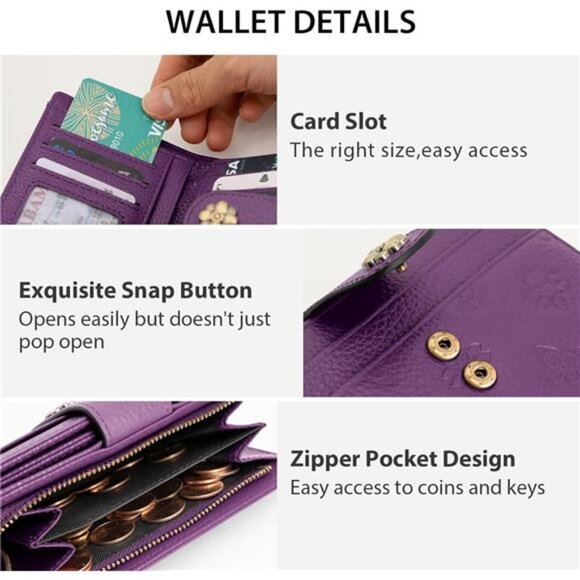 Small Wallet with Zipper Coin Pocket Purple - Picture 3 of 7